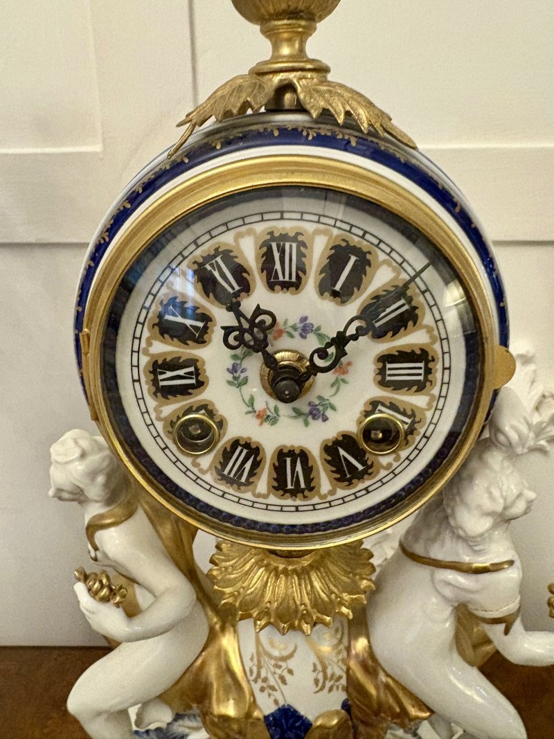 Outstanding Quality Large Antique Victorian French Porcelain and Gilded Metal Clock Set - Image 17